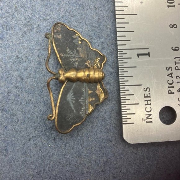 Komai Butterfly Pin Brooch Meiji Japanese As Is Vintage Gold Inlay Retro BoHo - Picture 6 of 10
